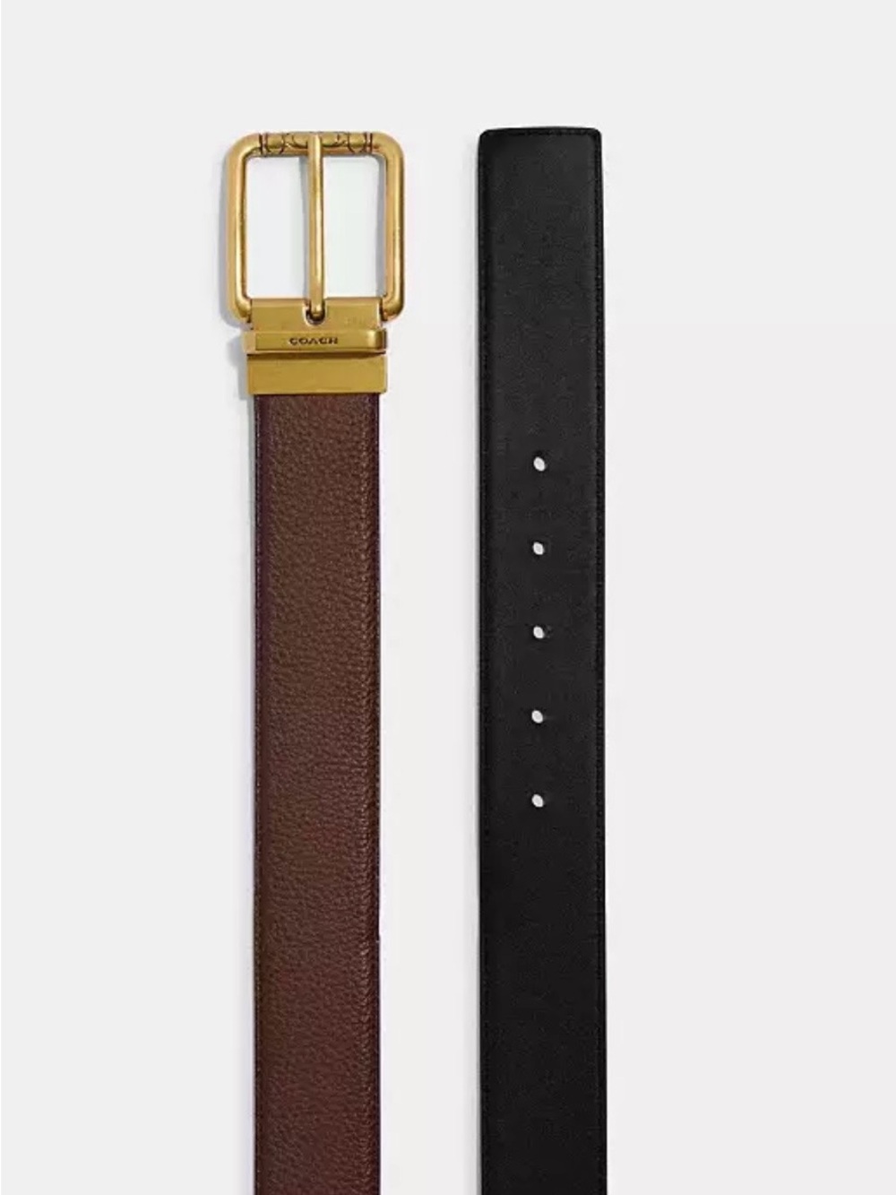 Coach Men’s Reversible Brown and Black Leather Belt with Gold Buckle